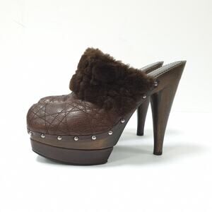 Christian Dior Vintage Quilted Leather Shearling Mules Sz.40.5